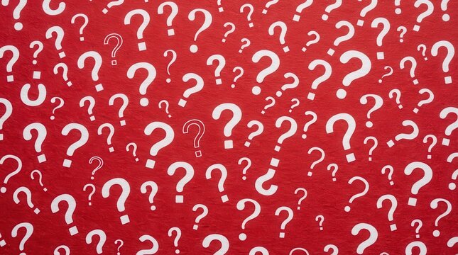 Red background pattern with many white question marks texture