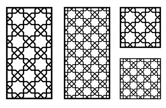 Islamic Arabian Geometric Lattice Screen Panel Pattern Vector Design Set