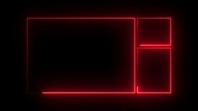 Red neon glowing rectangular frames abstract background, minimalist digital ui overlay, modern cyberpunk for motion