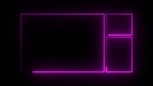 Neon purple glowing rectangular frames abstract background, with dynamic light, motion border
