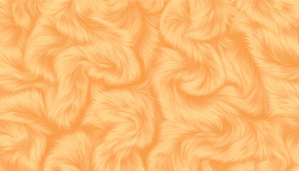 Vector background, abstract soft orange fur texture, flowing hair pattern, fluffy backdrop, plush light gold design, smooth waved surface for banner, textile effect, creative wallpaper. © Bediha Duru Öksüz