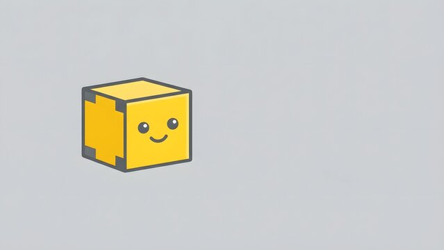 Cute yellow cube character with a happy face, representing concepts of joy and simplicity