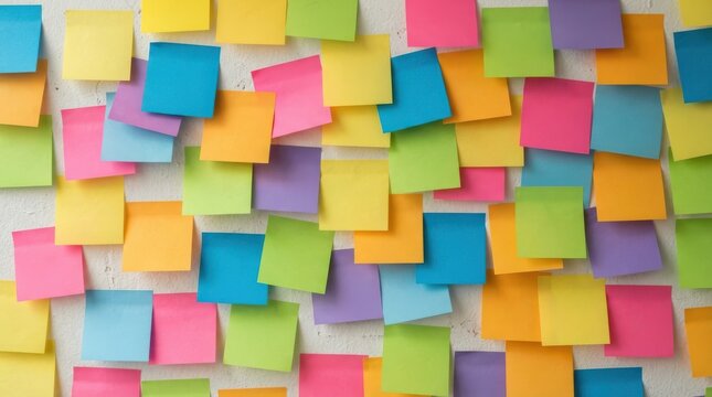 Colorful sticky notes pasted on a wall