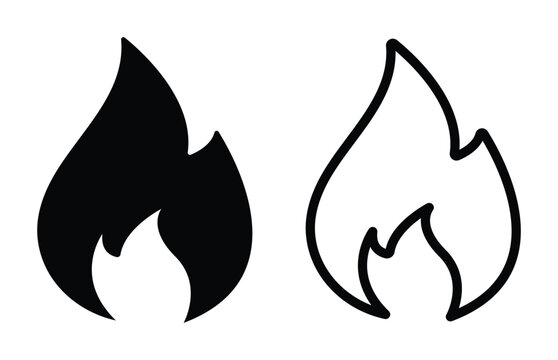 Black Fire Flame Campfire Burn Energy Vector Icon Set Graphic Illustration for Hot Heat Power Gas Interface Symbol Fire Flame Campfire Heat Energy