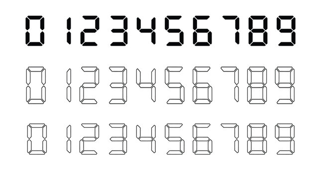 Digital clock numbers set in black and white styles featuring clean typography for modern electronic displays
