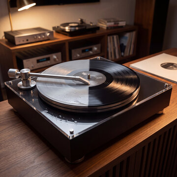 Vacuum wand arm cleaning a vinyl record on a record-cleaning machine