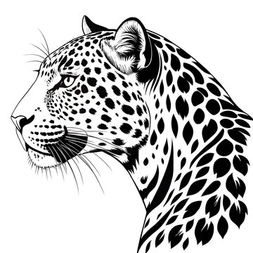 Black and white leopard profile illustration