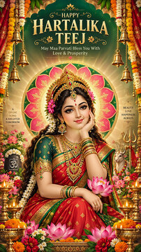 Happy Hartalika Teej | Traditional Indian Festival Greeting Design | Teej Celebration Poster