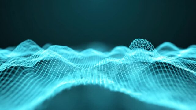 Abstract blue digital data wave grid pattern