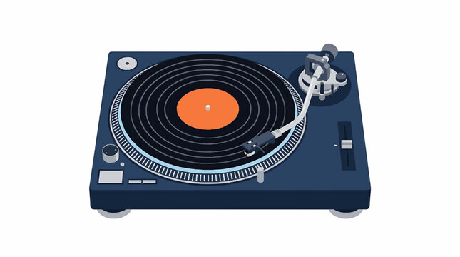 Vintage Vinyl Record Player Flat Vector Illustration
