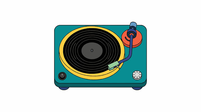 Vintage Vinyl Record Player Flat Vector Illustration