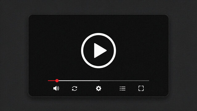 Digital video player interface with a play button icon on a dark textured background