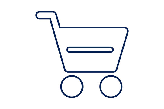 Blue Outline Shopping Cart Icon for E-commerce Retail isolated on transparent background store basket checkout market buy purchase trade payment online business web ui graphic element