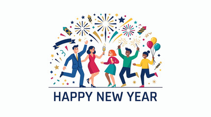 Fototapeta premium New Year Celebration Flat Vector Illustration with Festive Elements