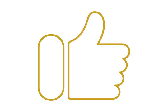 Yellow Outline Thumbs Up Like Hand Gesture Icon for Approval isolated on transparent background feedback success agree praise vote rate rating positive social media web ui graphic sign
