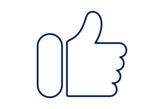 Blue Outline Thumbs Up Like Hand Gesture Icon for Approval isolated on transparent background feedback success agree praise vote rate rating positive social media web ui graphic sign