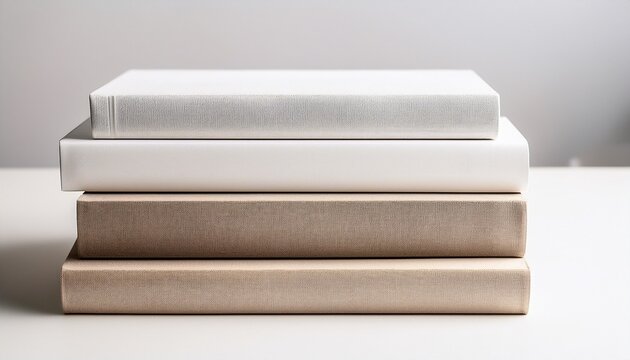 stack of blank hardcover books mockup with linen texture on white background premium fabric covers in neutral colors for branding portfolio photo album novel and editorial layout design