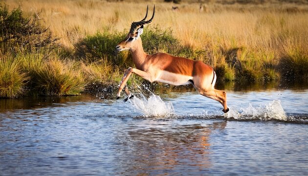 impala leaping over water