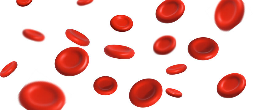 Red blood cells floating in the bloodstream, 3d render of human erythrocytes isolated on transparent background