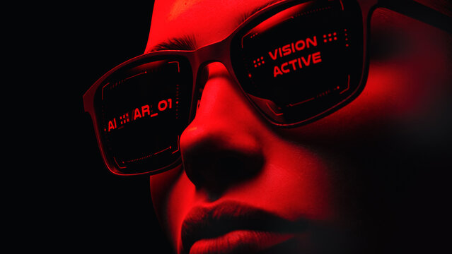 Extreme Close-Up of AI Augmented Reality Glasses