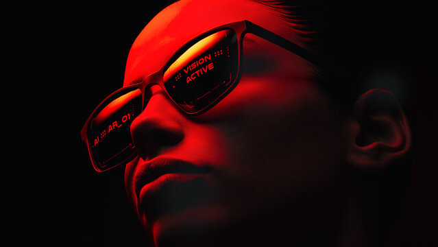 Close Profile with Futuristic AI Smart Glasses