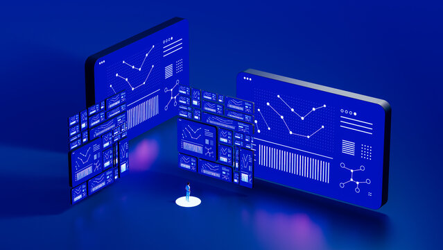 Man Analyzing Data Across Multiple Digital Dashboards