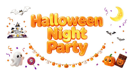 Fototapeta premium Halloween Night Party orange typography with festive icons