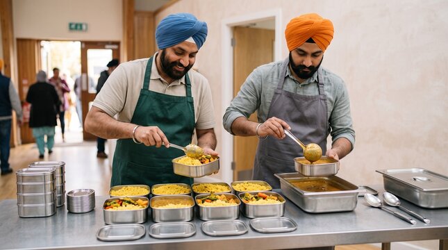 Sikh volunteers portion Vaisakhi meals for community care