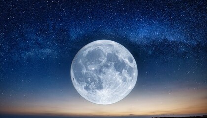 Fototapeta premium full moon illuminating clear night sky with stars