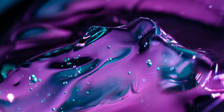 Abstract neon liquid texture with water droplets