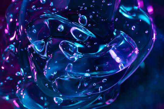 Abstract neon liquid bubble texture with blue and pink glow