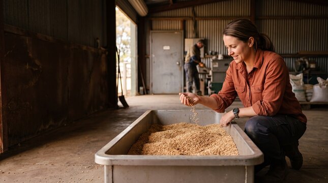 Coordinator checks dry grain quality at a rural depot