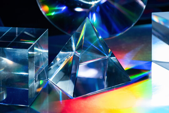 Futuristic prism geometry with rainbow light reflections