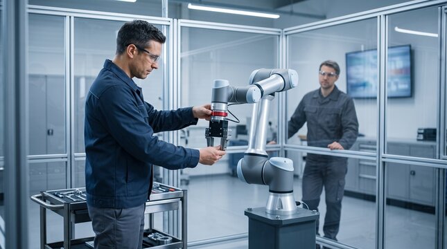 Engineer swaps robot tooling for a new production run