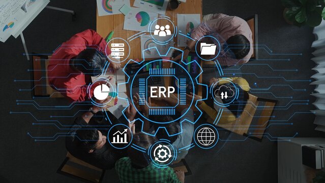 Team Collaboration During ERP Implementation with Digital Icons and Data Visualization Elements in Modern Office Environment. Entropy.