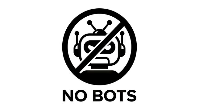 No bots prohibition sign icon on white background