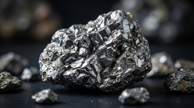 Raw tin ore chunks with a jagged grey texture and metallic sheen.