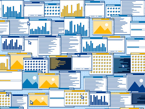 Stacked Retro App Windows With Pixel Cursors