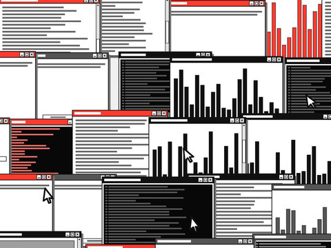 Stacked Retro App Windows With Pixel Cursors