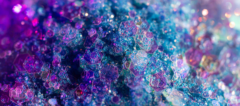 Iridescent hexagonal crystal texture background in vivid colors