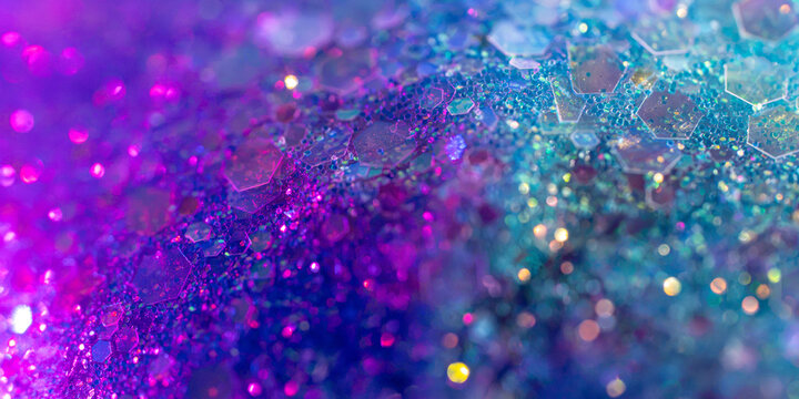 Abstract hexagonal glitter background in vibrant neon colors