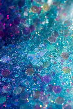 Hexagonal glitter background with turquoise and purple sparkle