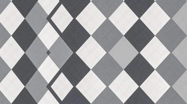 Seamless geometric pattern of grey and white diamonds with subtle texture. Rhombus shapes repeat creating a tessellated surface. Neutral abstract design is clean and modern.