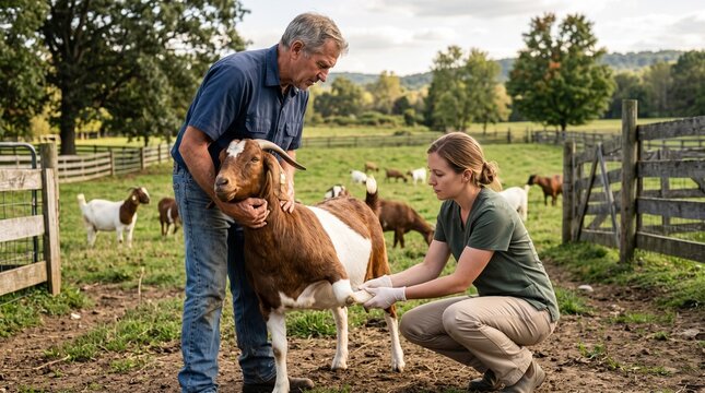 veterinarian and farmer examinin