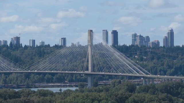 Stunning Daytime Scenery of the Port Mann Bridge in Surrey, Greater Vancouver, British Columbia