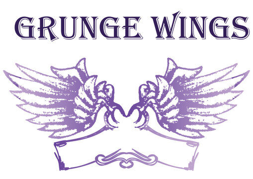 Vintage Grunge Wings Illustration with Blank Text Banner Ribbon
