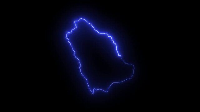 Saudi arabia map outline with glowing neon blue light effect on black background, border
