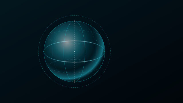 Glowing Spherical Grid with Coordinate Lines on Dark Background