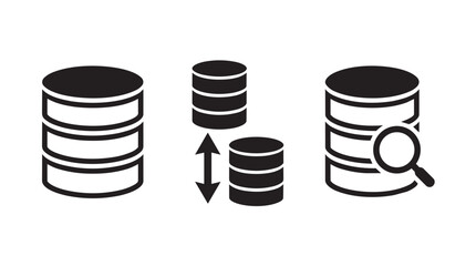 database storage search and sync icon set for big data analytics cloud computing server management information technology flat line vector symbols on white background © Art_spiral