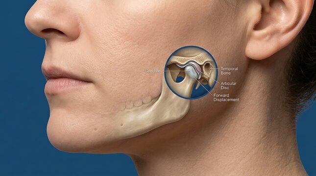 Anatomical Cutaway of Human Jaw Joint Showing TMJ Condyle and